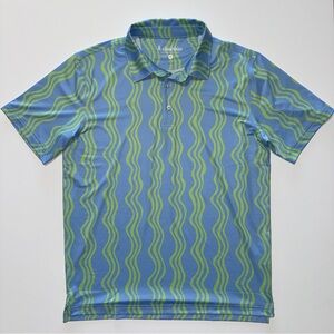 Chubbies Men’s Medium Wavy Daze Printed Performance Polo Shirt Blue/Green